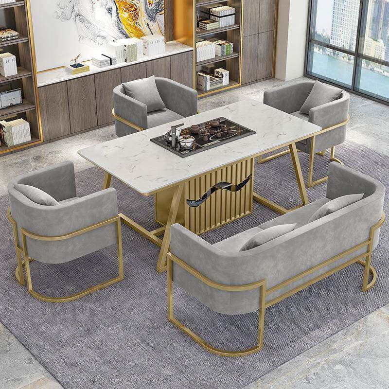 大理石茶桌现代简约茶桌茶具套装一体办公室茶桌椅组合客厅泡茶桌