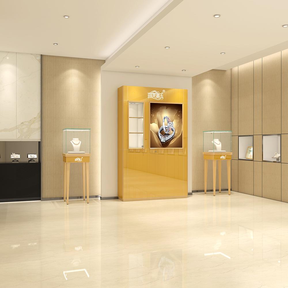 商场玻璃珠宝展示柜橱窗柜高柜三格带灯箱背柜组装柜台供应