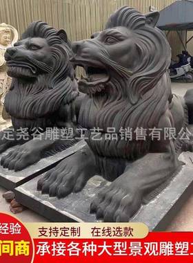大型中式宫门狮雕塑欧式汇丰狮门口纯铜狮子园林景观看门卧狮一对