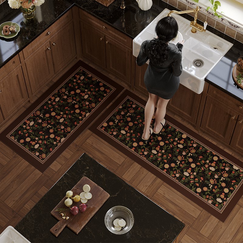 幕幽香美式复古厨房地o垫防污耐脏防水防油易打理软硅藻泥满铺地