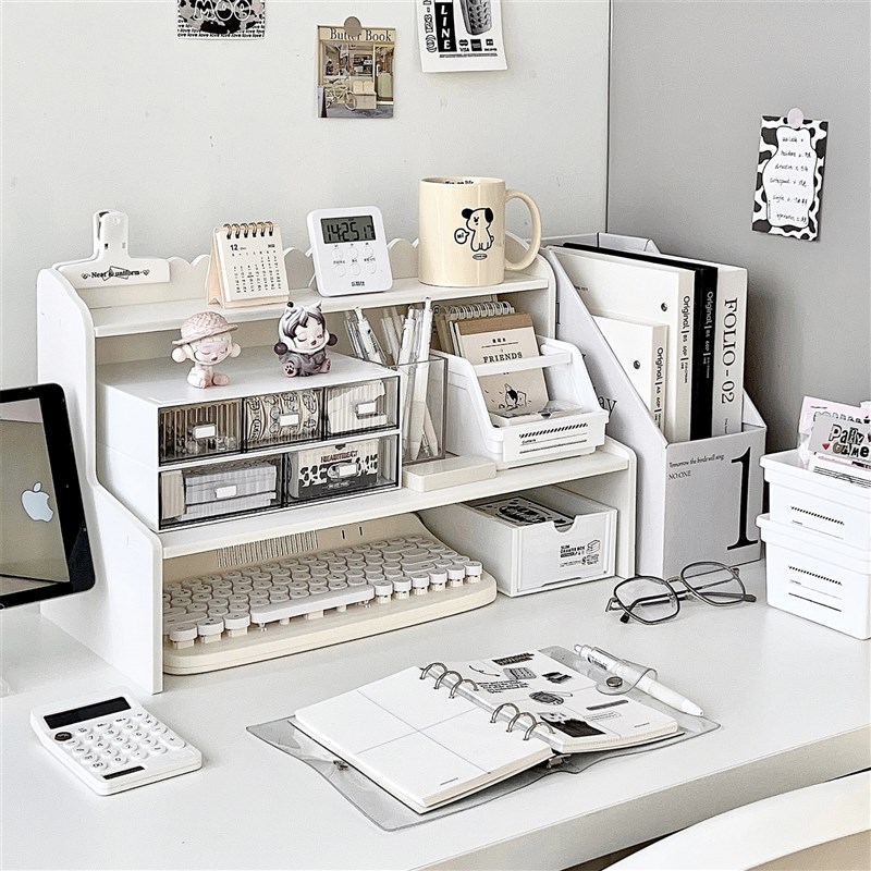 办公桌收纳置物架书桌桌面电脑增高架抽屉式整Q理架子工位改造神