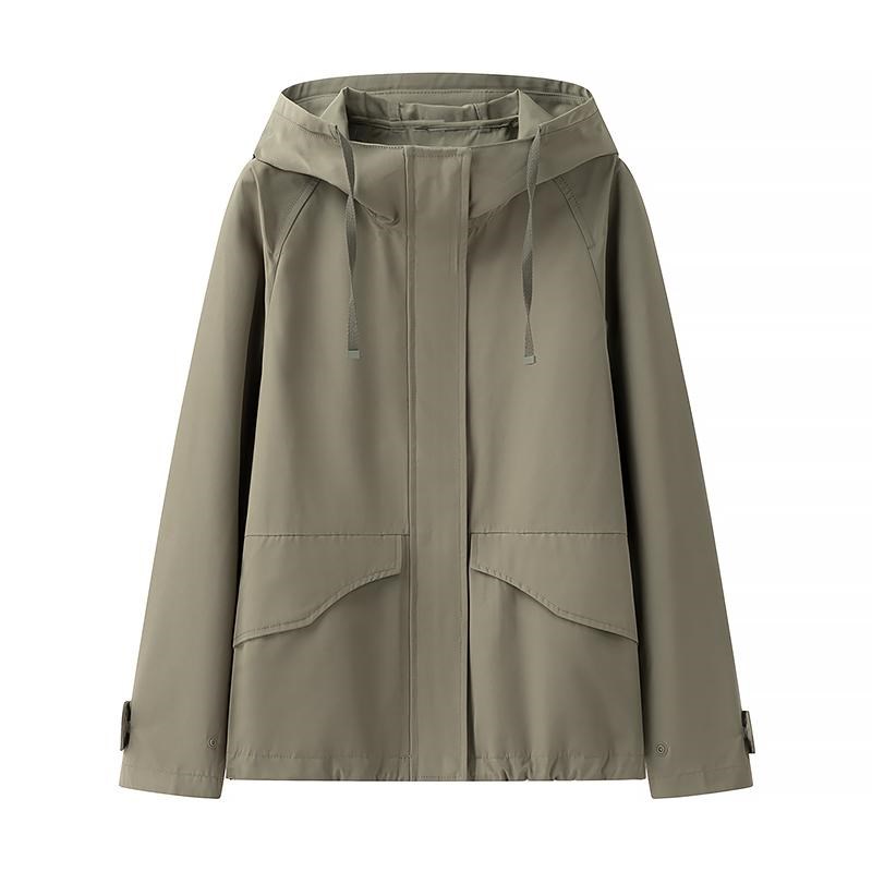 优衣女装2025春季插肩袖新年红C夹克宽松廓形风衣连帽休闲短款外