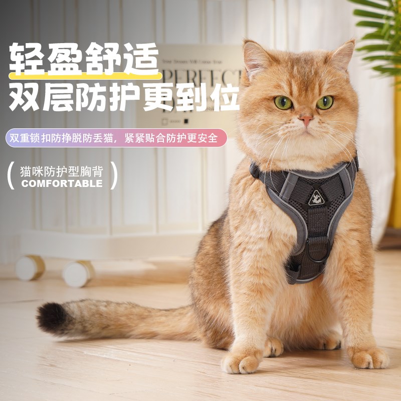 猫咪牵引绳狗狗绳子防r挣脱外出透气猫绳宠物背带链子调节遛猫狗