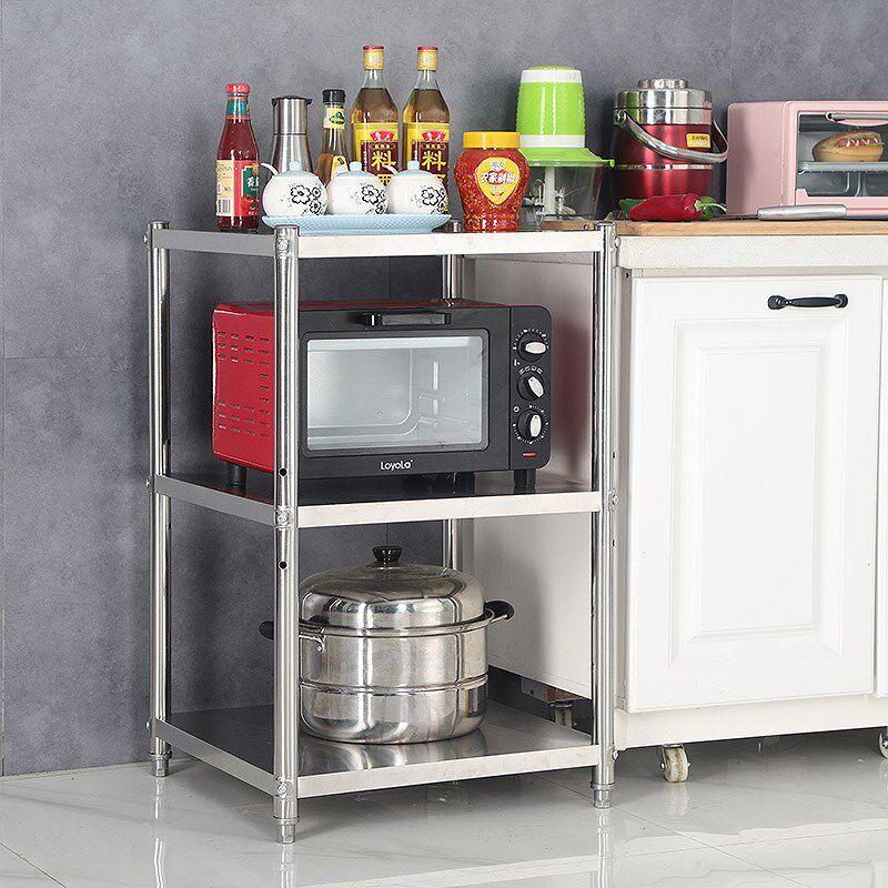 不锈钢厨房置物架落地多层夹缝收纳整D理架冰箱缝隙微波炉锅架35c