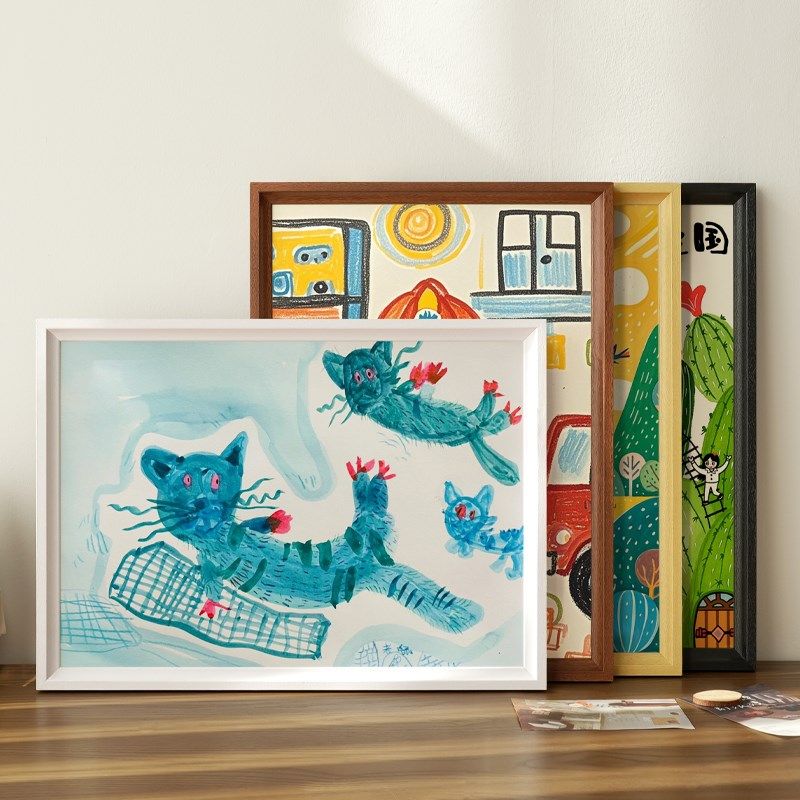 画 画框装裱儿童a4画 画画 画收纳展示框架F挂墙相框空框4k8k油画