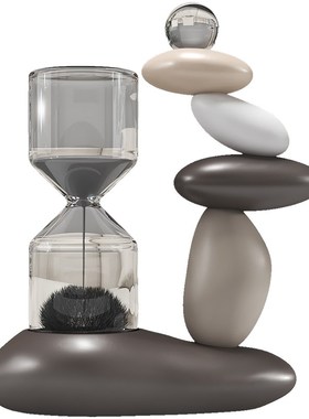 时来运转石头f摆件磁力沙漏客厅酒柜玄关装饰品办公室工位家居好