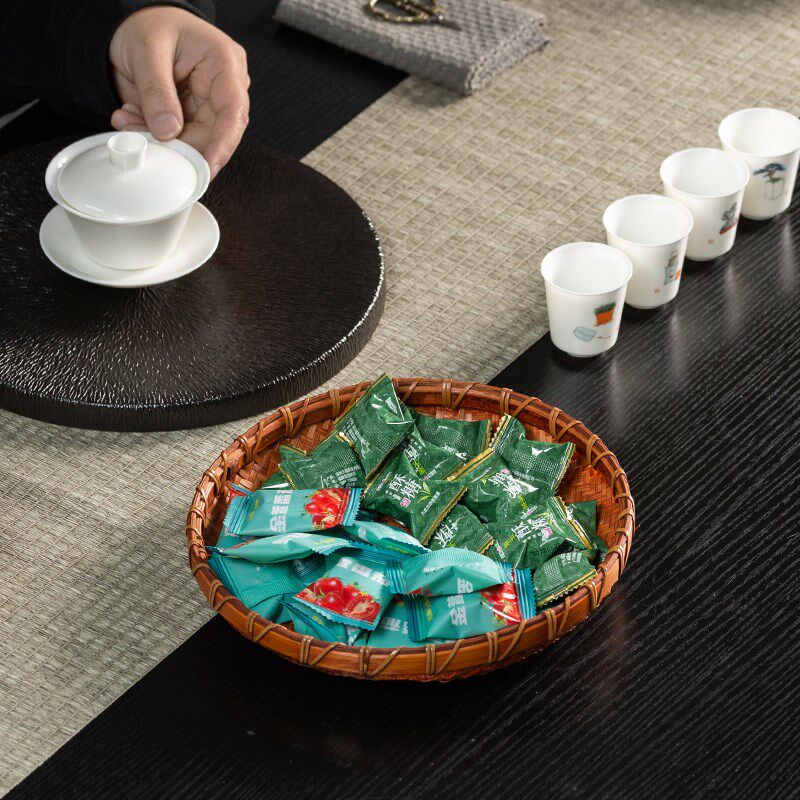 竹编簸箕家用单个圆形套装软竹筛子筐迷你L桌面手工农家老式传统