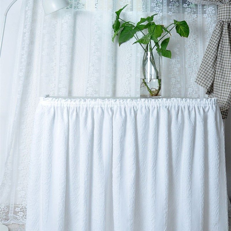 美式遮挡帘防尘魔术贴p白色蕾丝柜子小半帘短帘自贴厨房门帘自粘