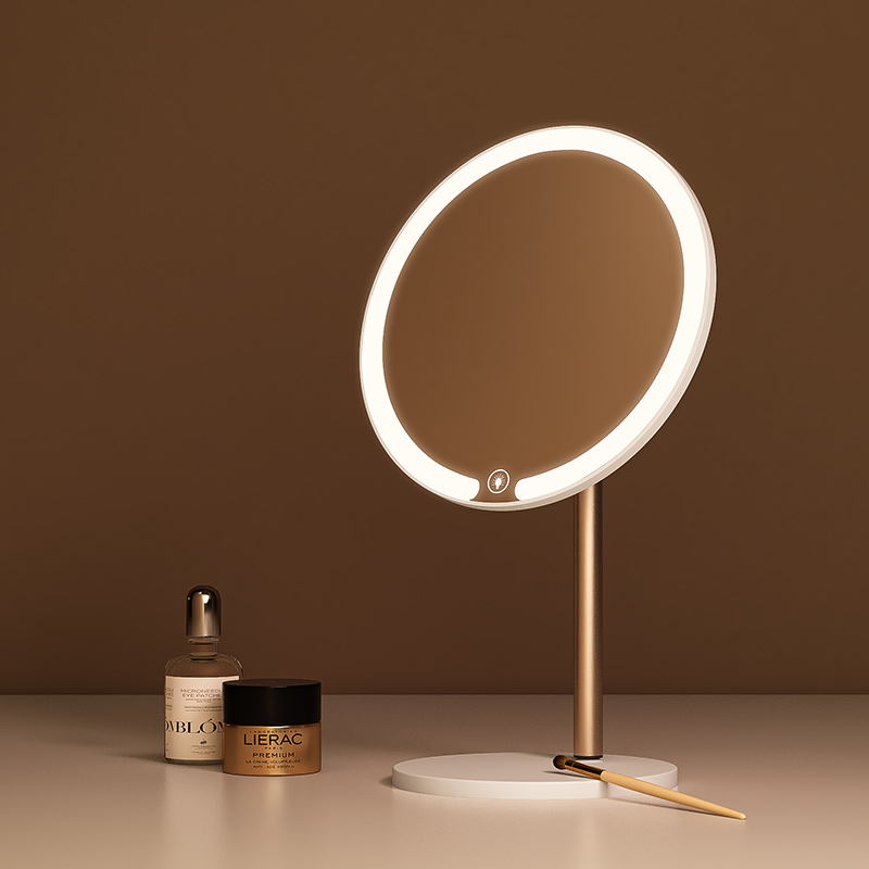 化妆镜带灯家用ledp镜子学生宿舍办公室台式桌面梳妆镜便携可旋转