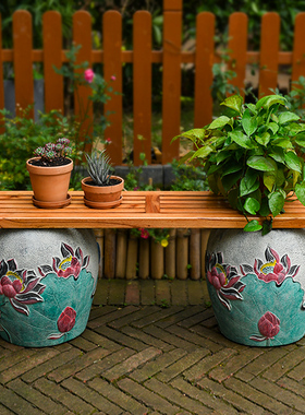 新中式花园庭院布置民宿造景装饰农家乐小院O子景观花盆景底座摆