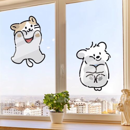 可爱卡通b窗花浴室卫生间玻璃装饰贴纸静电贴卡通厨房门贴窗户贴