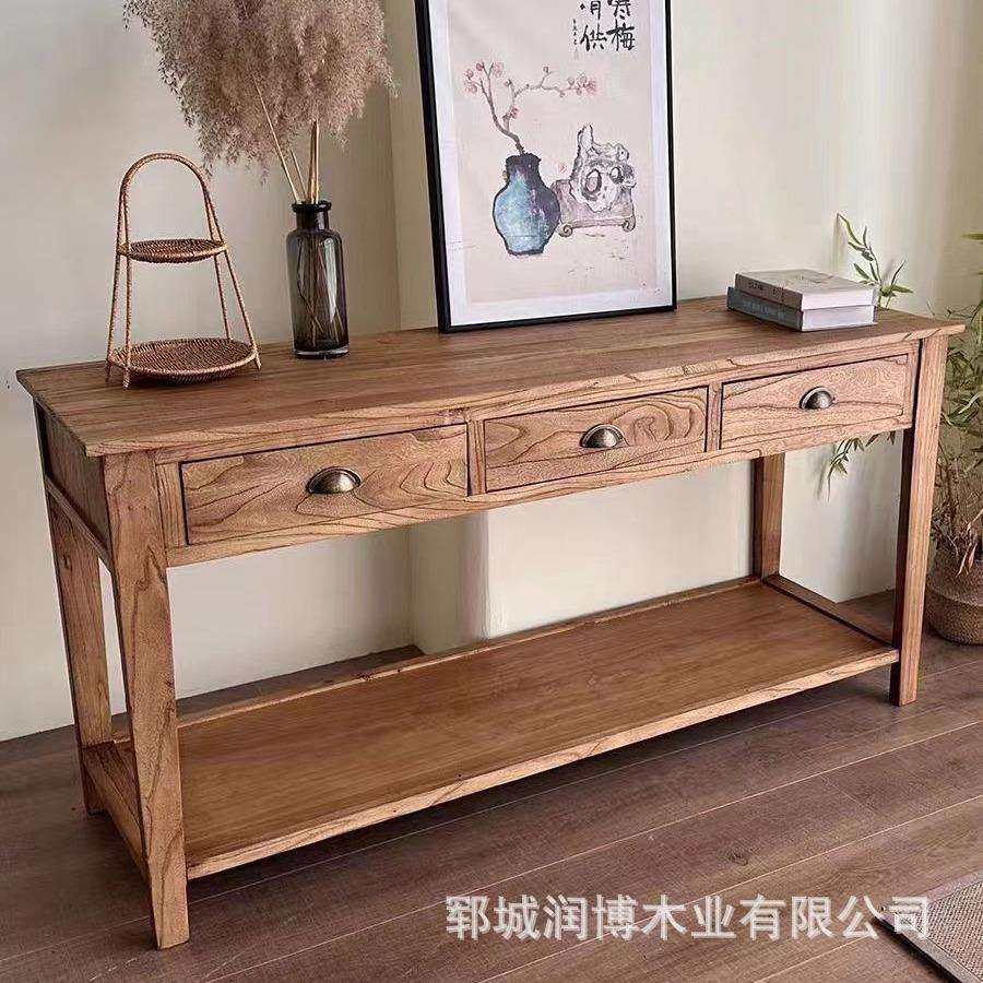 老榆木桌子条几玄关柜中式家具条案桌玄关带抽屉书桌家用实木条几