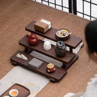 胡桃木桌面置物架收纳架小型阶梯茶具架实木杯架茶壶展示架陈列架