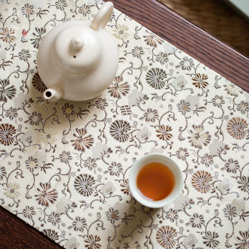 知舍锦缎皇菊纹菱形海棠茶席中式干泡席桌垫双面桌布茶具餐具布垫