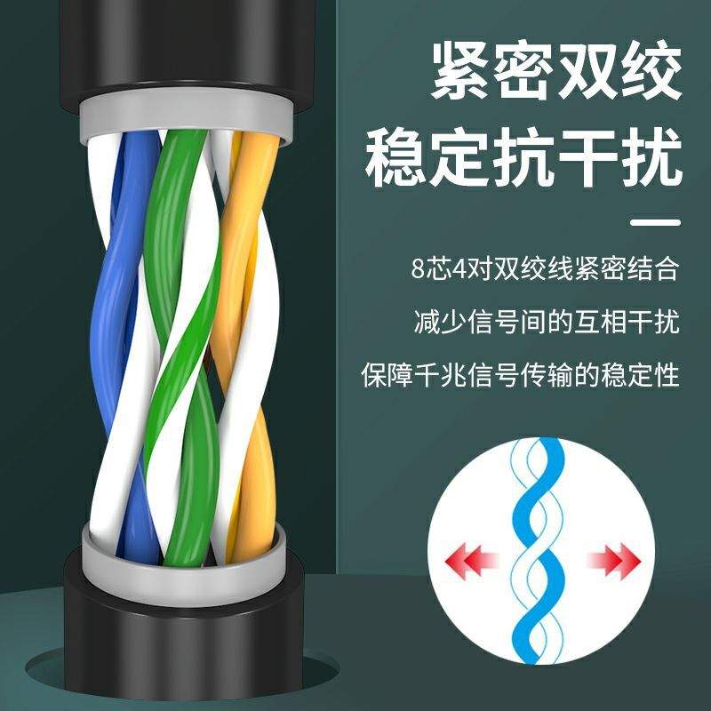 室外8芯超六类网线cat6家用户外宽带网络线防水防晒POE监控黑色线
