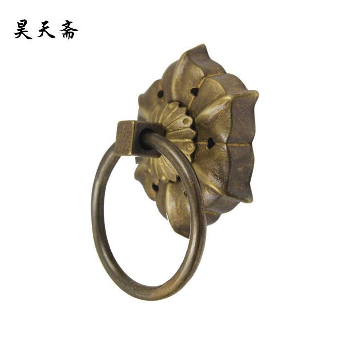 昊天斋新中式古典仿古门环铜拉手大木门六角门钹纯铜扣环把手
