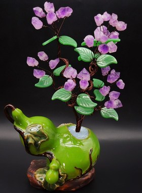 紫水晶发财树黄水晶摇钱树家居摆B件客厅玄关酒柜店铺开业乔迁送