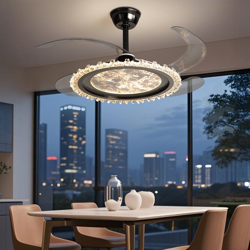 意式轻奢2025新款餐厅吊扇灯卧室客厅灯一体变频U智能语音控制吊