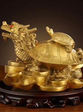 纯铜龙龟摆件g黄铜八卦金钱龟母子龟龙头龟玄武家居鎮宅招財办公