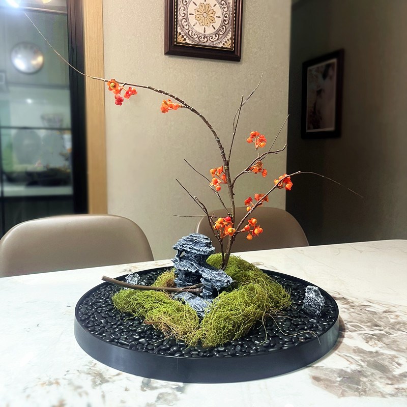 酒店大圆桌中间转盘p摆花餐桌摆件中式桌花创意芯装饰品景摆设