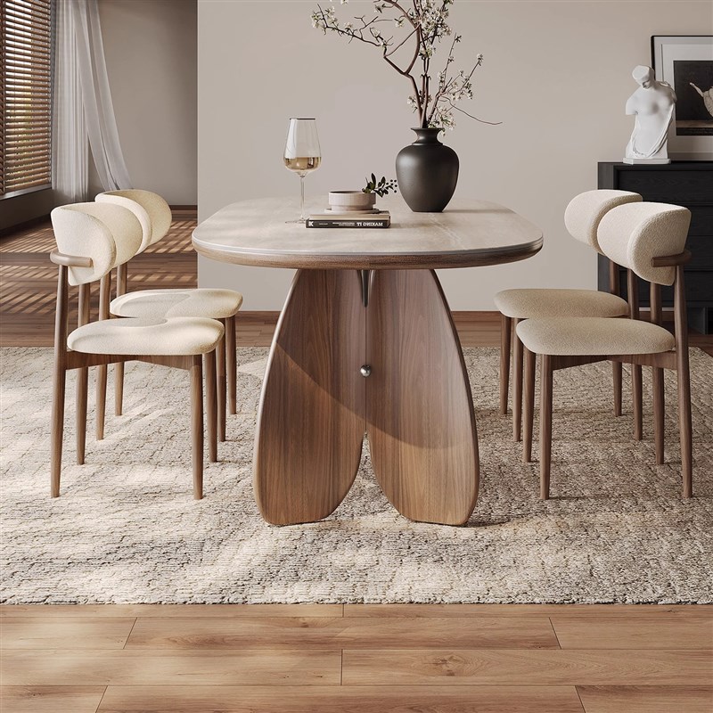 法式中古风岩板餐桌20p25新款家用高级感小户型椭圆实木饭桌椅组