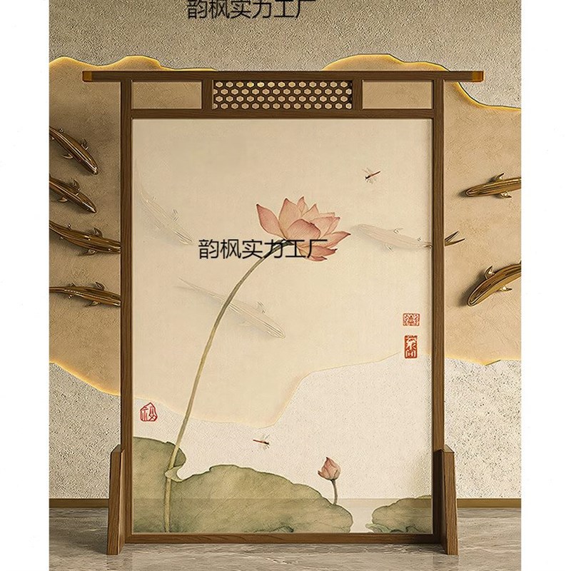 直播间背景布背景墙国风新中式仿B真D立体壁纸幕布场景布置茶室屏