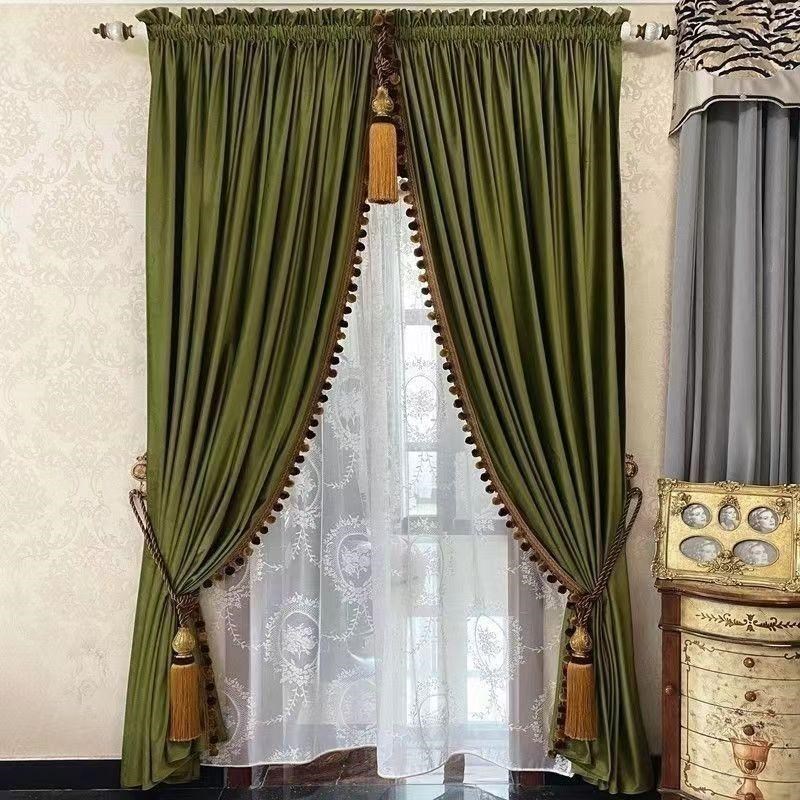 美式复古风酒红色客厅卧室加厚y遮光丝绒窗帘纯色布2025成品可定