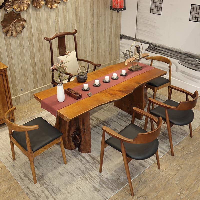功夫茶桌实木家用阳台小茶台禅意办公室松木原木大板桌子