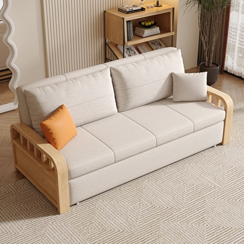 沙发床两用实木可折叠小户v型双人坐卧简易推拉储物客厅多功能沙