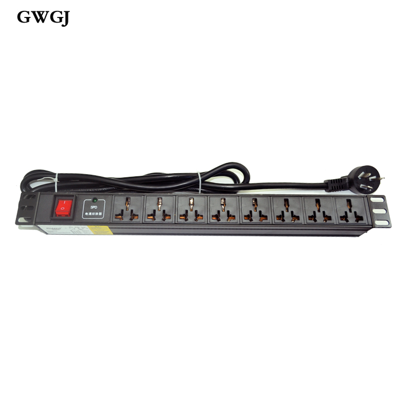 PDU机柜电源插座8位16A双头可插防雷铝合金1U19英V寸工程电源排插