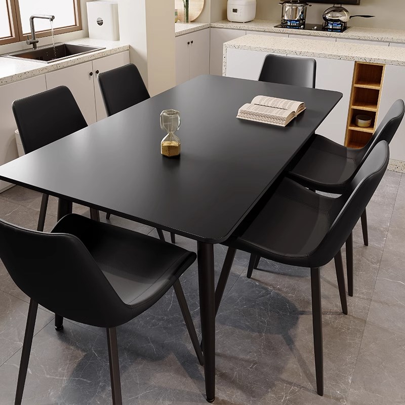 黑色岩板餐d桌椅组合意式极简现代简约小户型长方形饭桌吃饭桌子