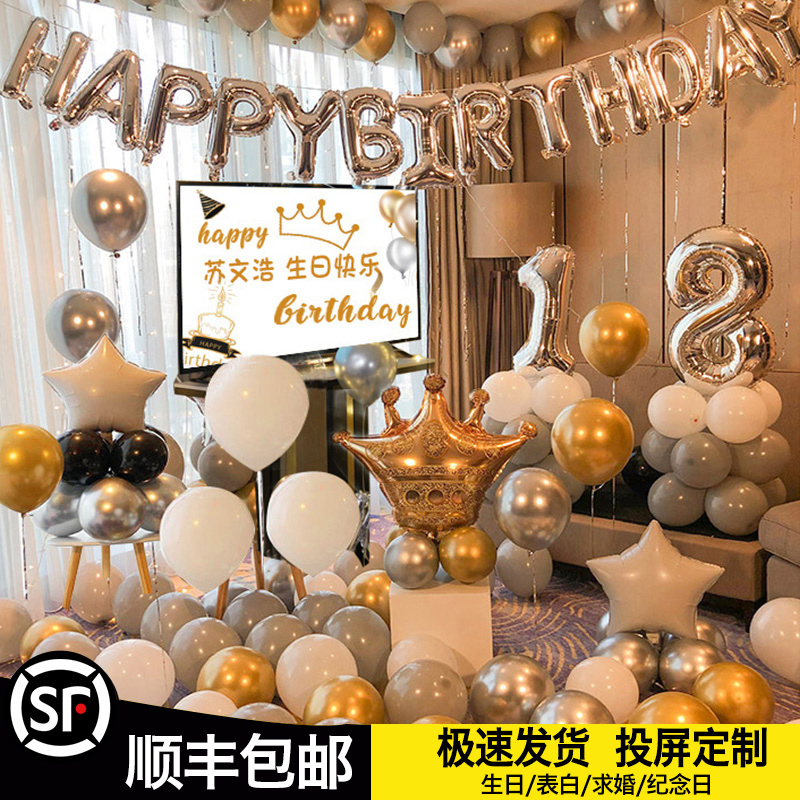生日快乐气球装饰用品男孩女孩18岁派对场景家里布S置套餐背景墙1