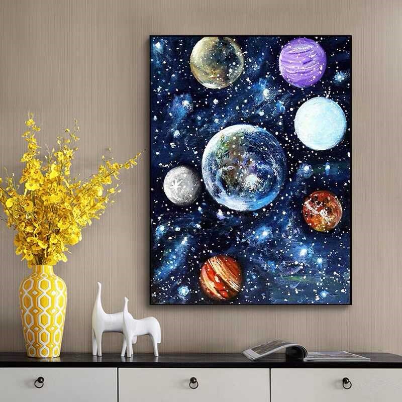 5D满钻新款地球太阳系星球星空diy钻石画客厅卧室V点贴砖石十字绣