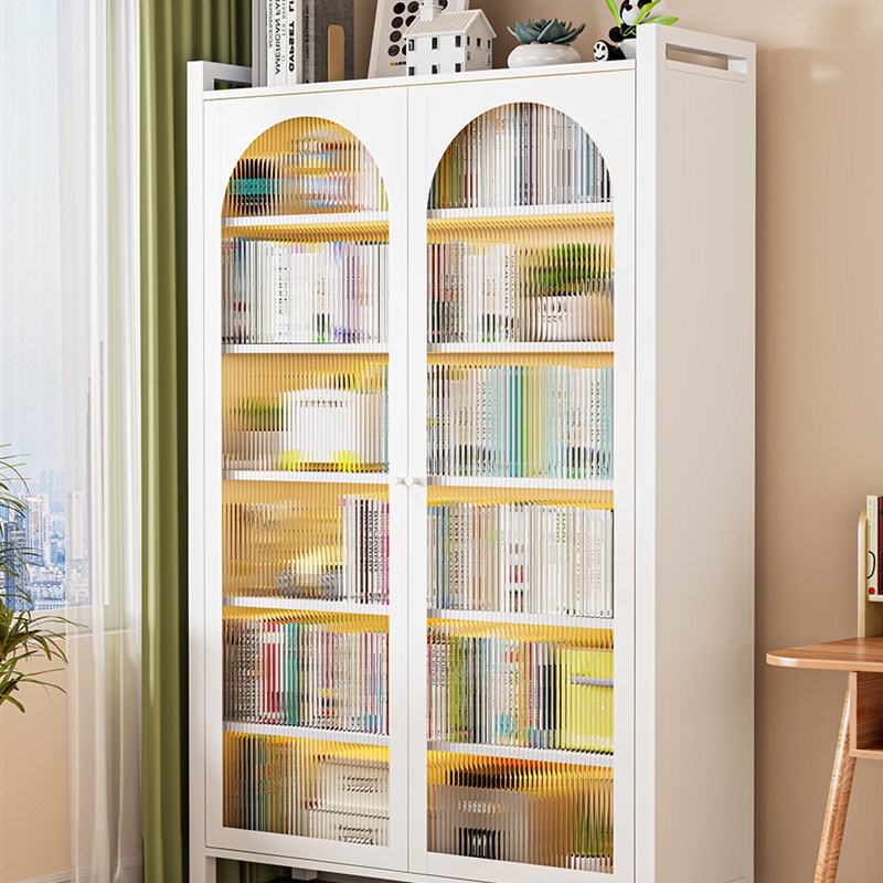 钢制防尘书架带门家用靠墙书柜储物柜一体落地阳台大容.量收纳柜