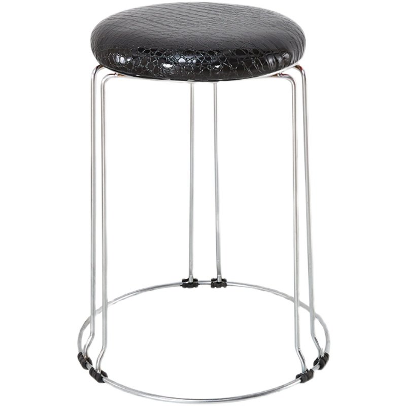 家用凳子加厚皮面高凳餐桌板凳可叠放简约时尚金属钢筋圆凳木凳子