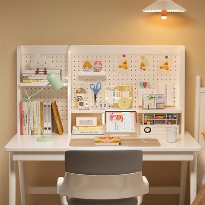 洞洞板置物架桌面书架立式收纳架书桌上多O层架子儿童学习桌实木