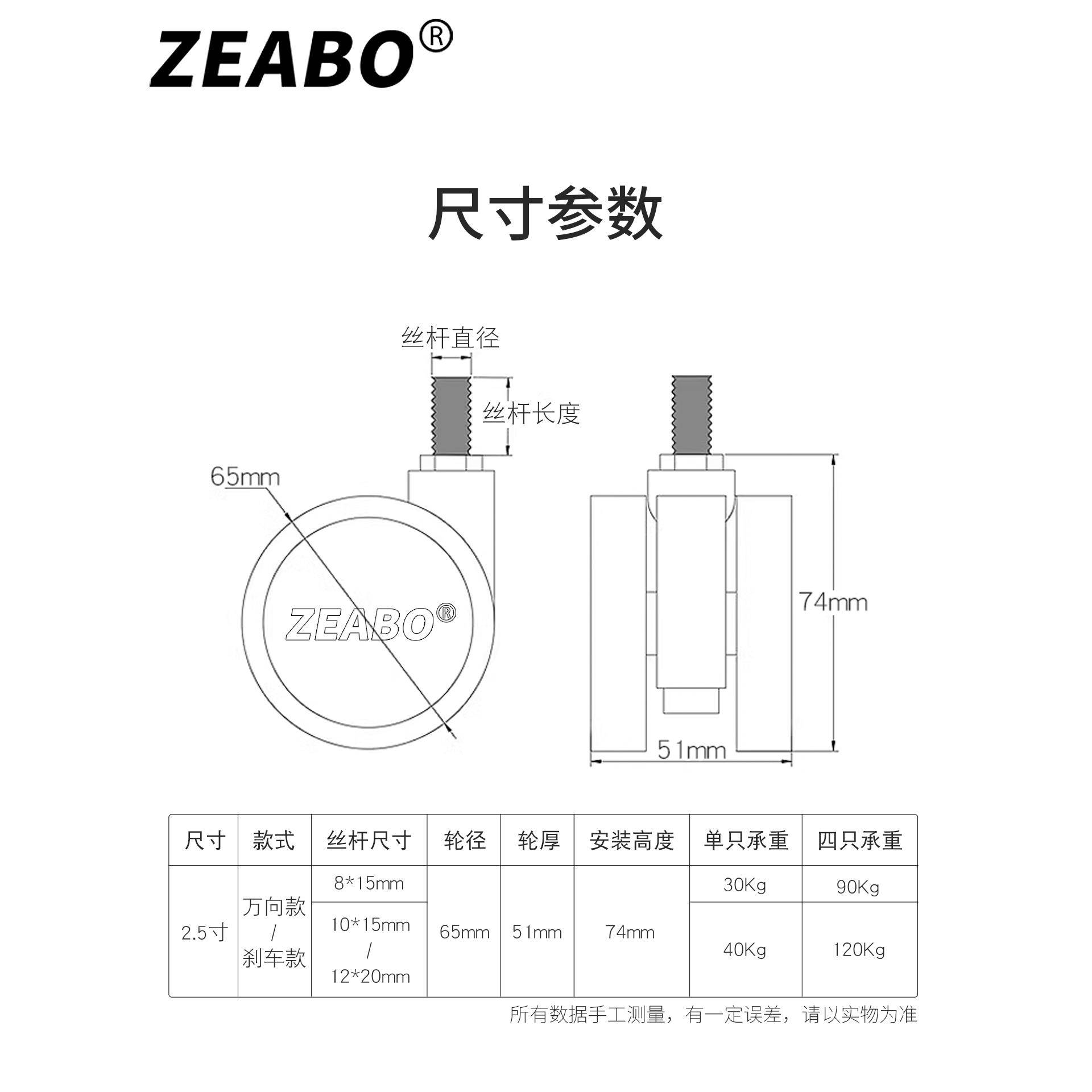 800-LXL-2静.5英寸音万向轮螺丝轮置物架1轮M胶8M10M2脚轮升降桌