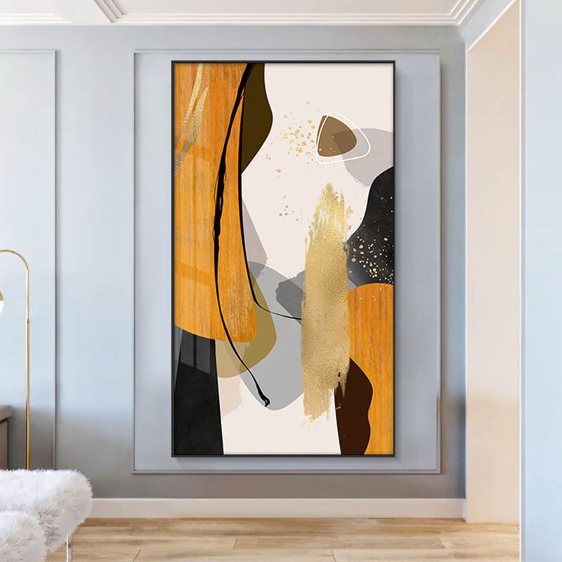 入户玄关装饰画现代简约走廊竖版挂画进门色块抽象轻奢风橙色壁画图片