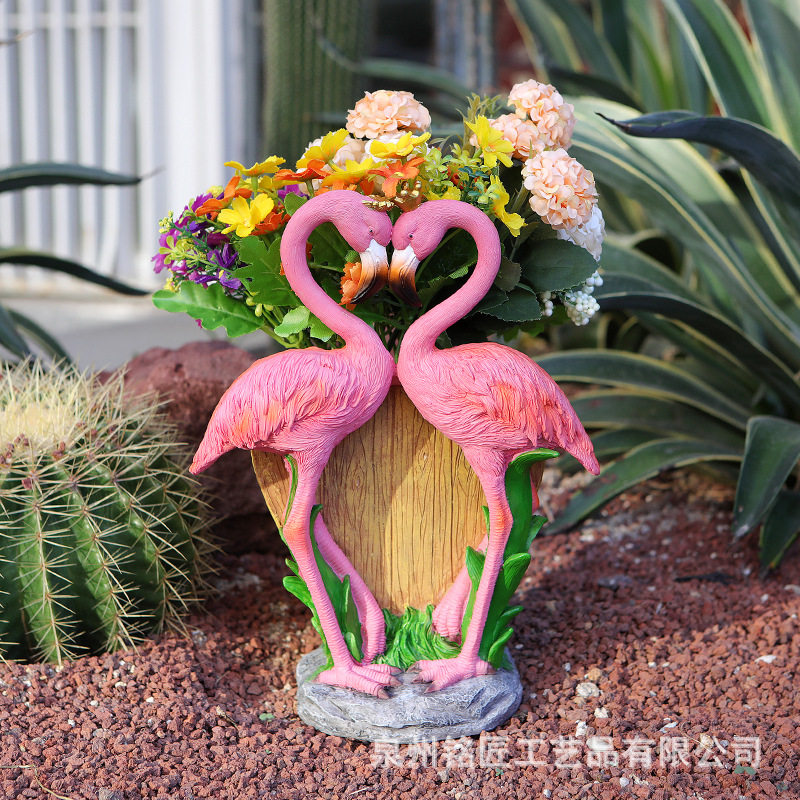 美式复古树脂火烈鸟花盆摆件