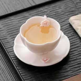 汝窑手工捏花粉色主人杯单杯开片可养喝茶杯品茗杯精致高颜值茶具
