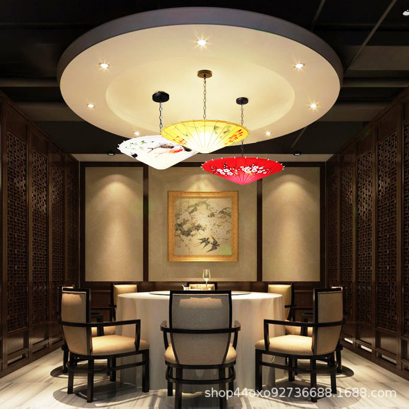 新中式吊灯手绘花鸟雨伞布艺