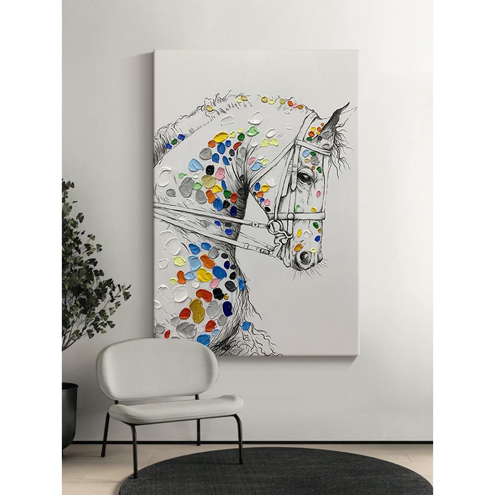 纯手挂绘书油玄SQ5302画动物马画新中式竖版房玄关装饰画幻壁画大图片