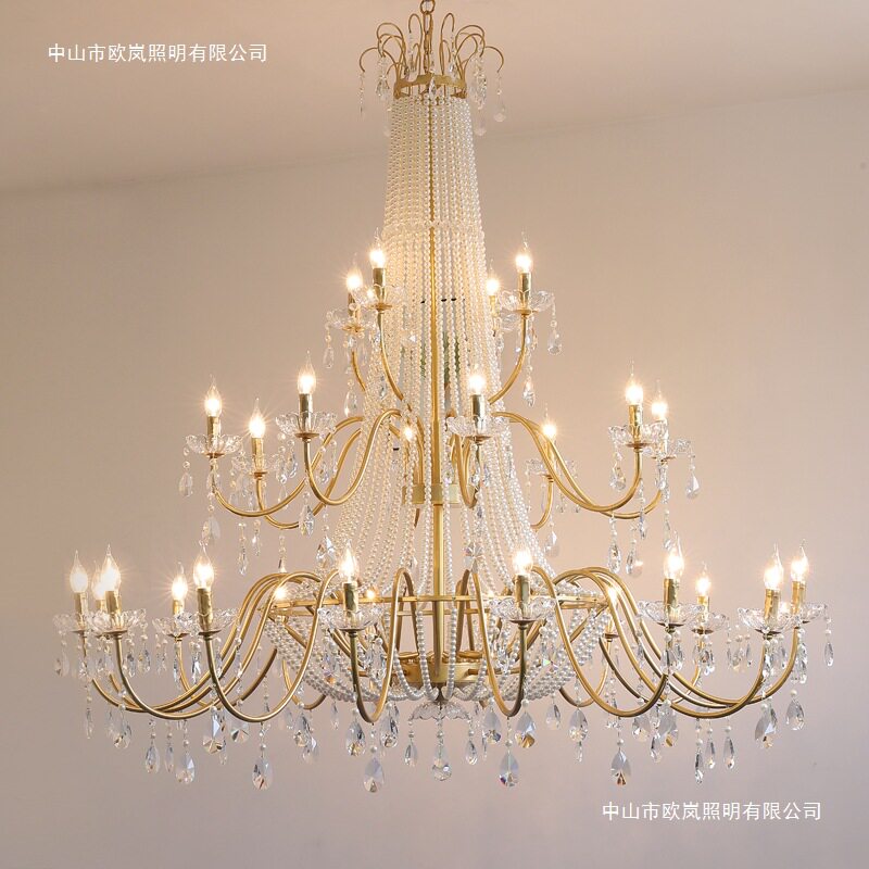 法式复式客厅水晶三层大吊灯欧式简约别墅挑高楼中楼旋转楼梯灯具
