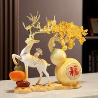 cXc式招中財(cái)鹿擺HJC件意創(chuàng)石來(lái)轉(zhuǎn)發(fā)財(cái)樹裝飾品辦公運(yùn)室桌面好物高