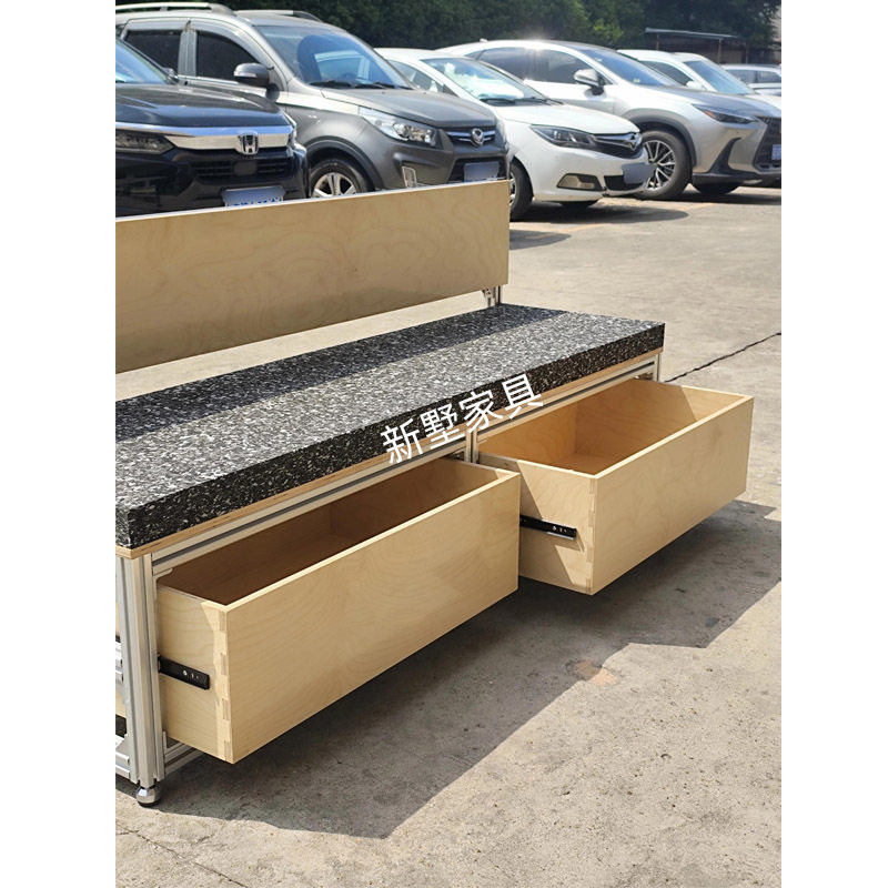 靠背长椅铝型材桦木海洋板长条座椅带抽屉收纳便捷式家用沙发椅子