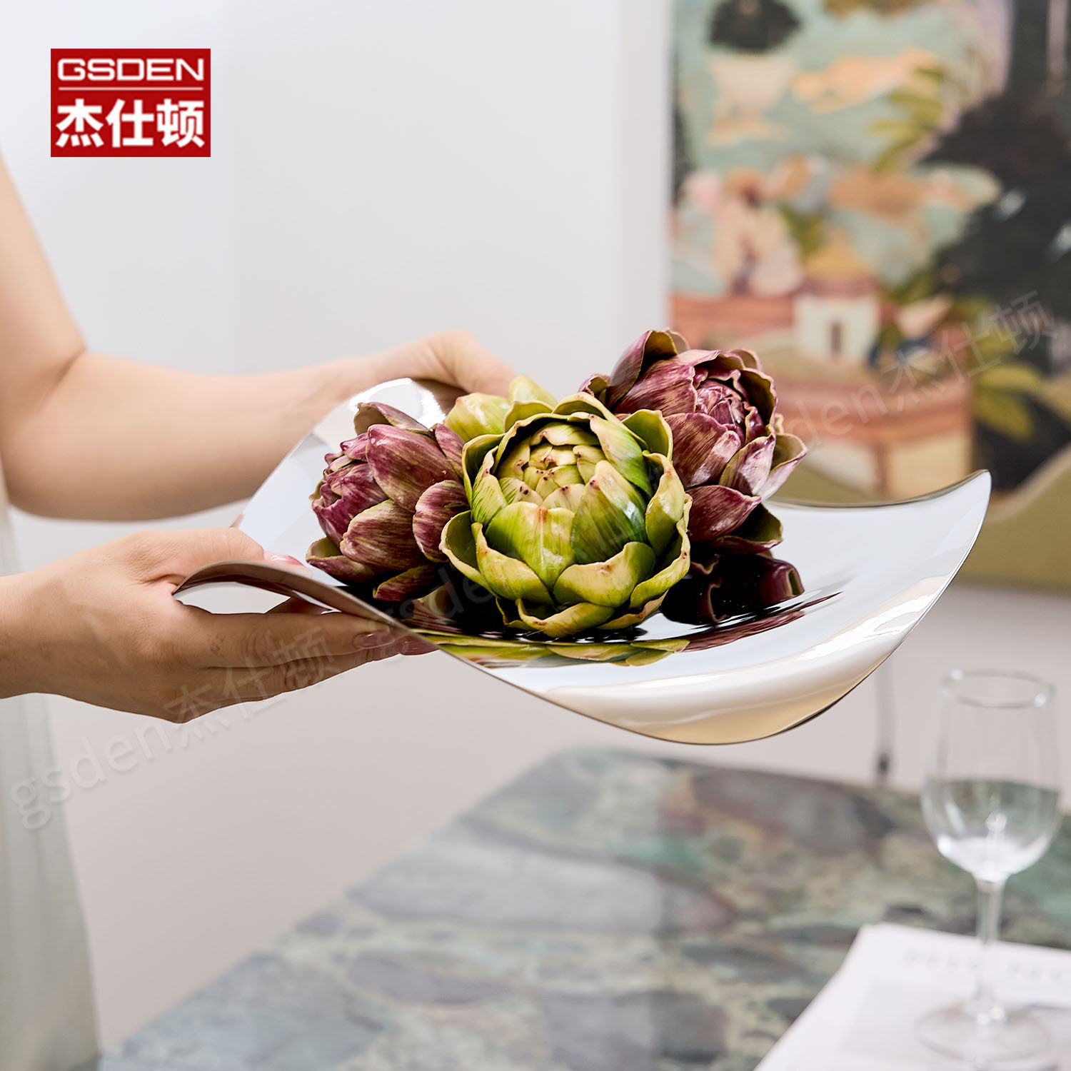 现代简约不锈钢果盘家用茶几