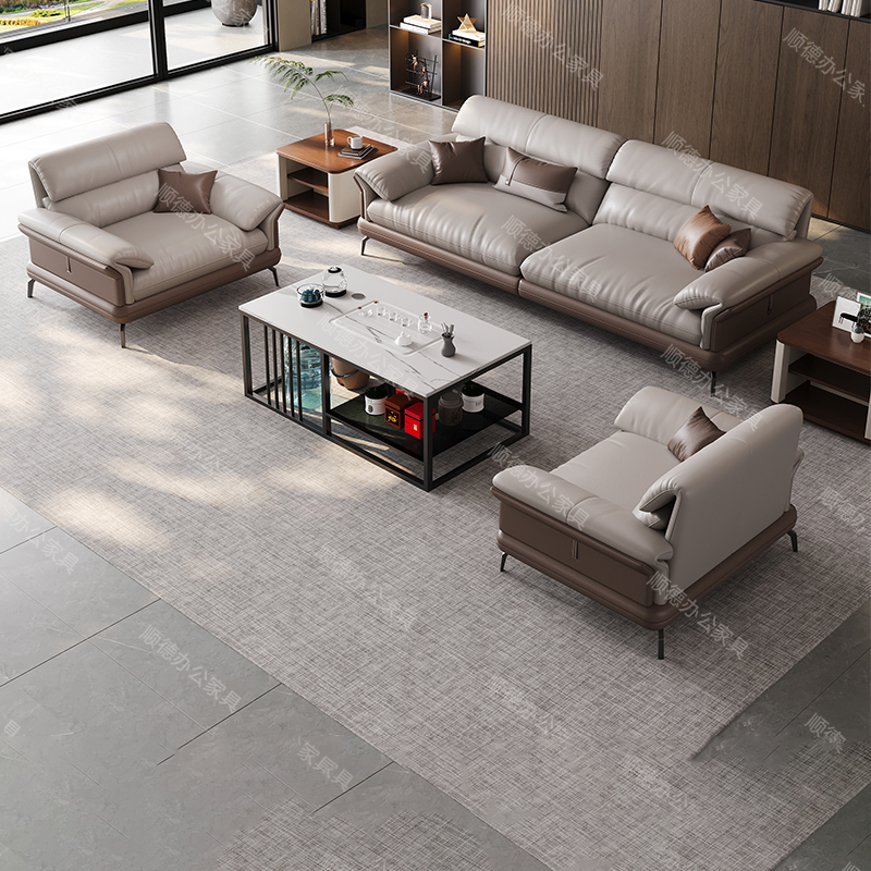 办公沙发办公室现代简约真皮商务老板会客室接待家具茶几组合套装