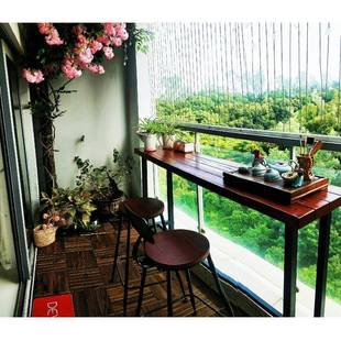 户外阳台吧台桌靠窗边窄条桌防腐木休闲小吧台实木家用高脚茶桌