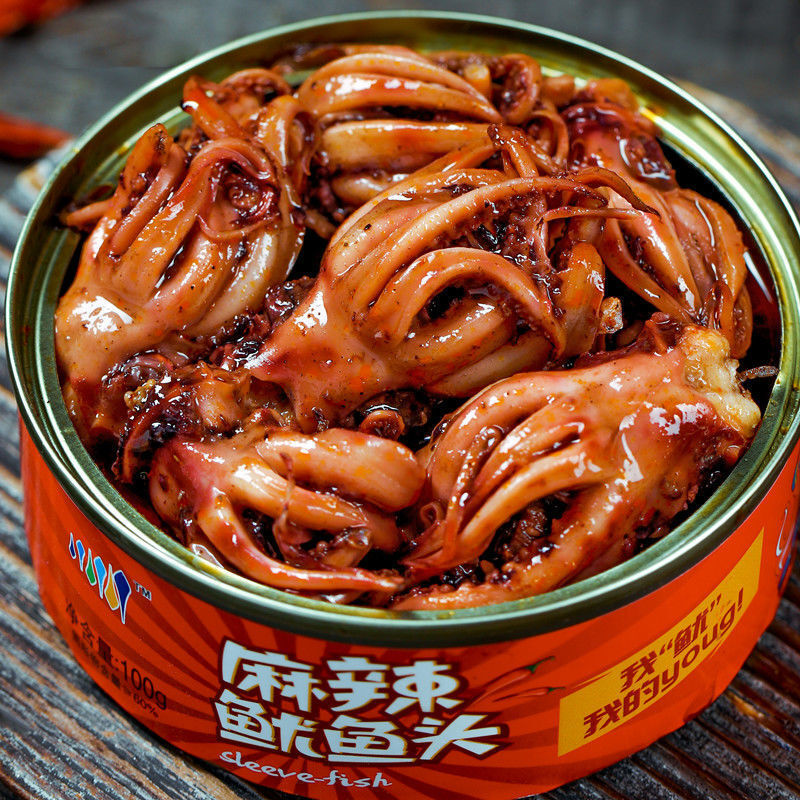 麻辣小海鲜鱿鱼罐头鱿鱼须鱿鱼头即食熟食下酒菜海味零食罐装常温
