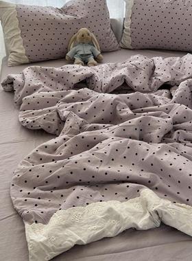 简约少女法式覆古花边ins紫色波点水洗棉夏凉被四件套夏季空调被